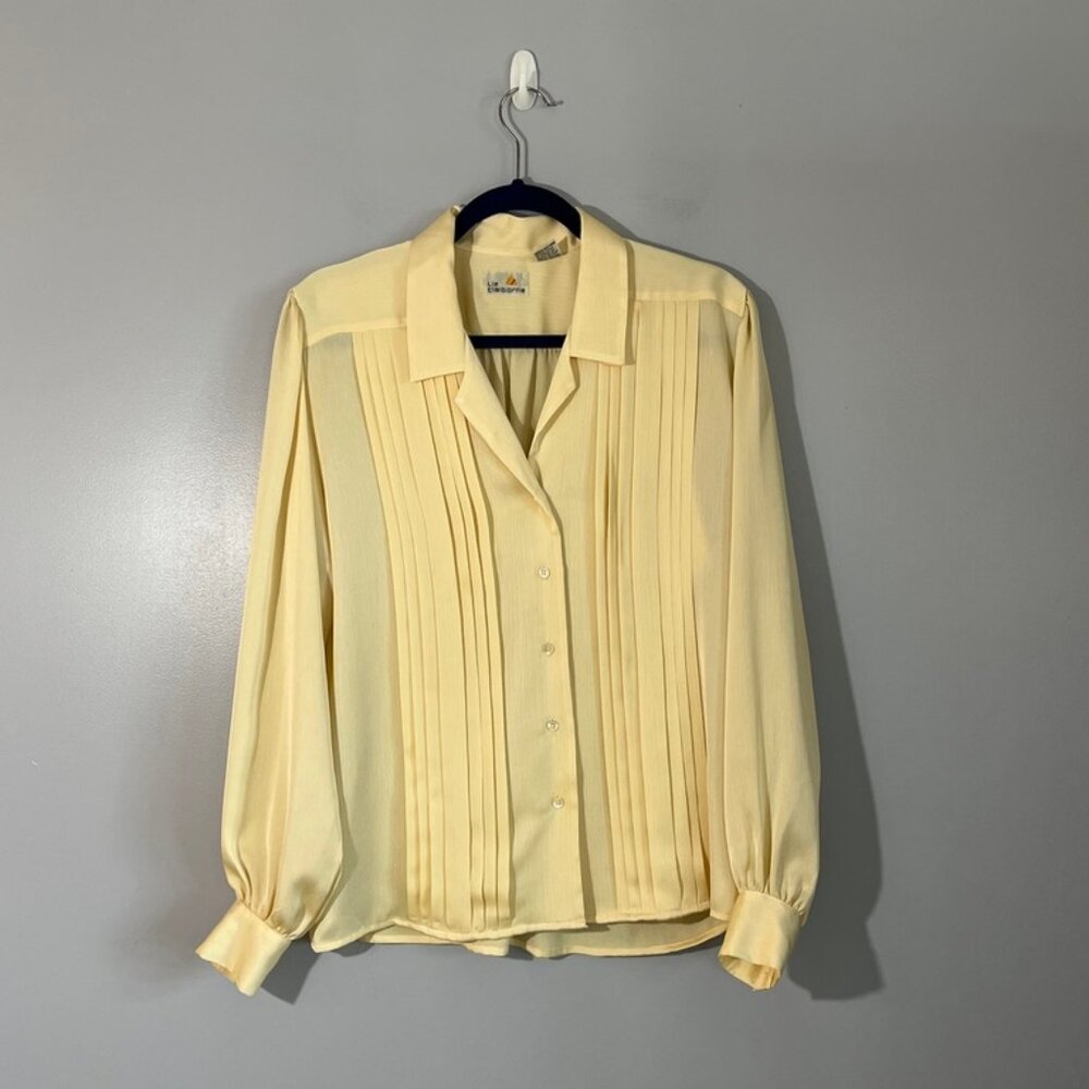 Vintage Liz Claiborne Blouse in Yellow w/ Pleats and Gathered Cuffs